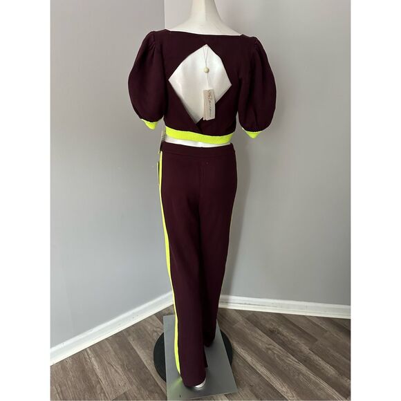 NWT For Love & Lemons Cropped Top And Sweatpant 2Piece Set Burgundy Large - Picture 5 of 9